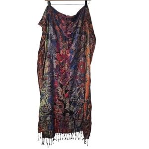 Rapti Fashion Womens Nepal Handmade Colorful Floral Fringe Cashmere Silk Scarf